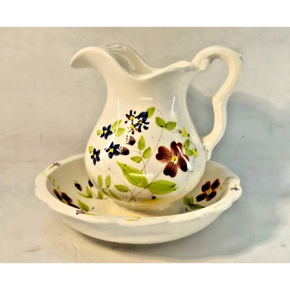 UNBRANDED Pitcher Basin‎ Set Adult Small White Excellent Ceramic Floral Decor